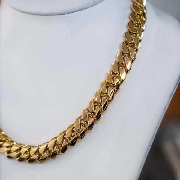 🔥Cz Diamond Miami Cubian Chain Stamp 14k Gold Plated 5X Layered steel 10mm 18” - Picture 4 of 10